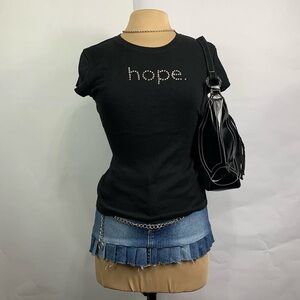 Y2K DKNY Black Rhinestone “Hope” Tee – McBling 2000s Logo Top